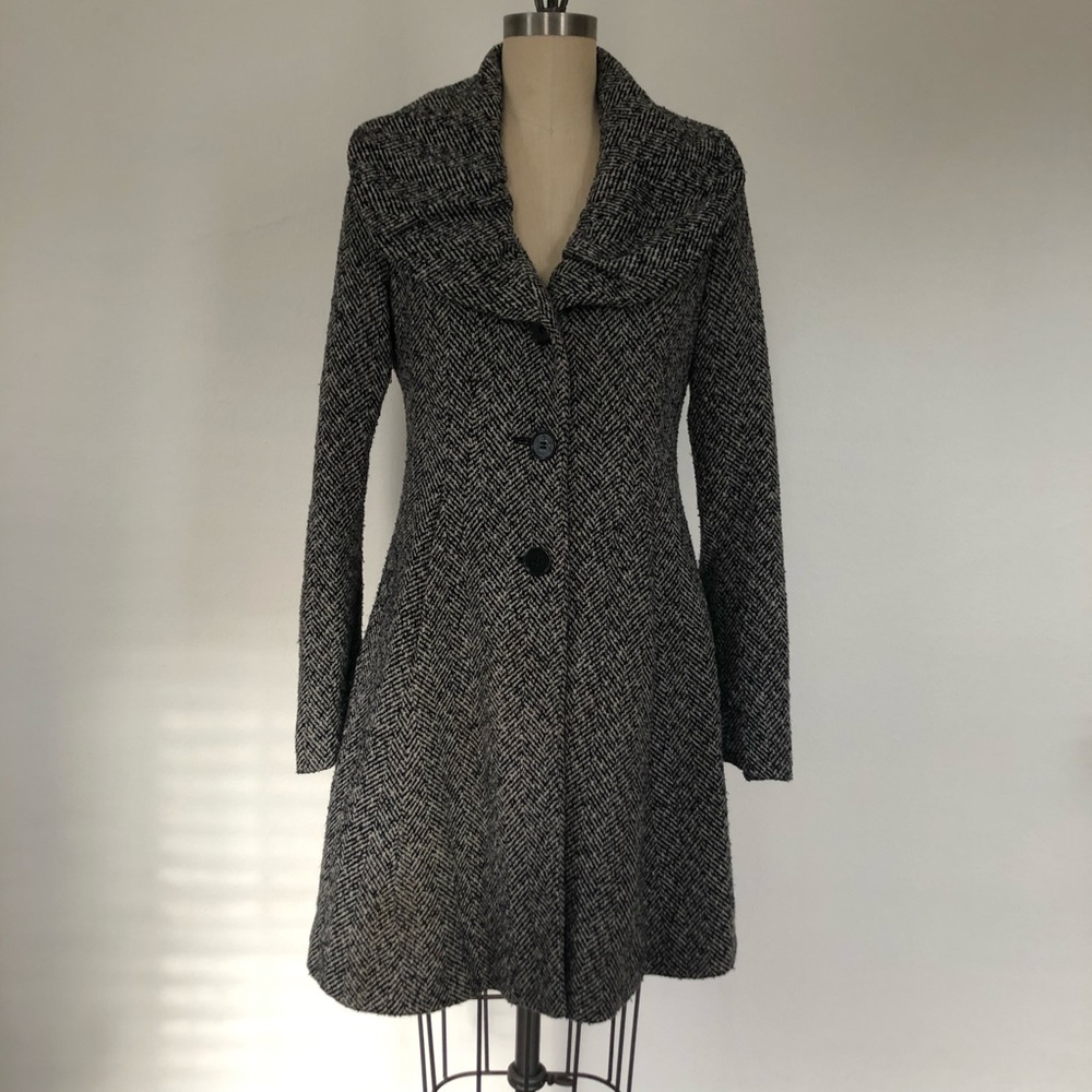 Express Herringbone Grey Wool Peacoat